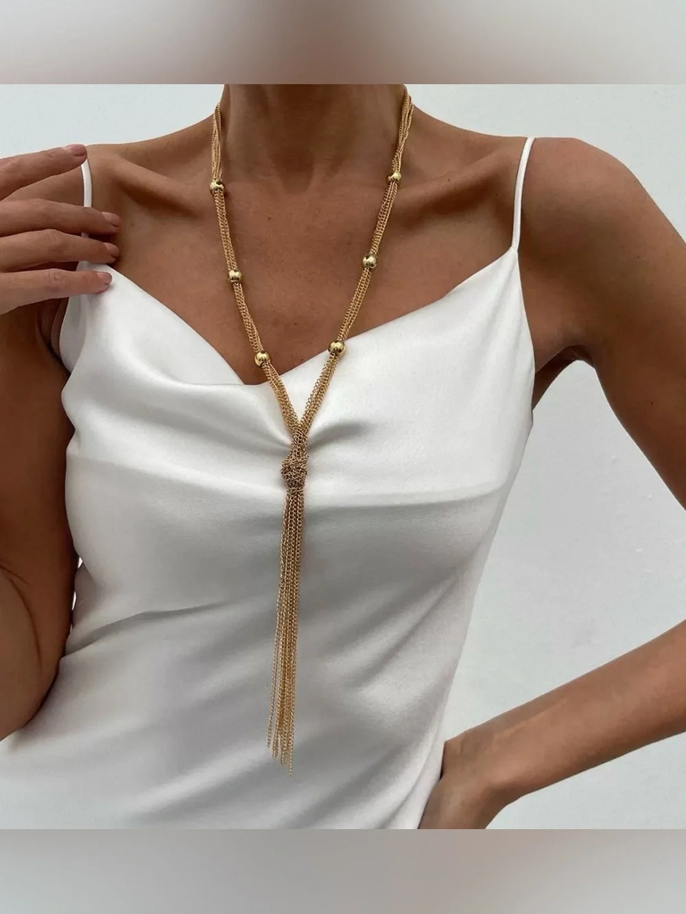 Gold Knot Tassel Lariat Necklace - Women’s Jewlery